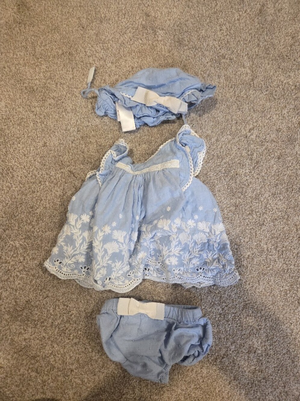 Haute Hippie Kids Blue Eyelet 3-Piece Dress & Bloomer Set | 3-6M
